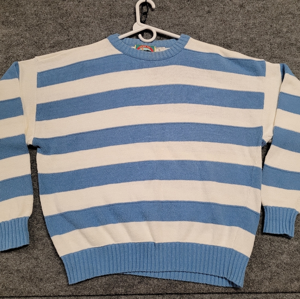 Blue and White Striped Men's Sweater